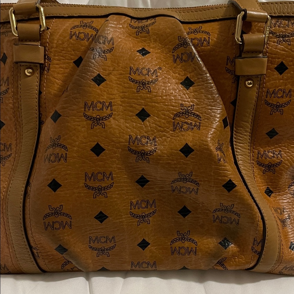 MCM Cognac Visetos Monogram Tote with Gold Plaque - Picture 14 of 16